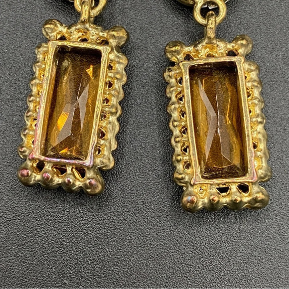 Glamorous Topaz and Aurora Borealis Glass and Rhinestone Drop Earrings Pierced - Picture 7 of 13